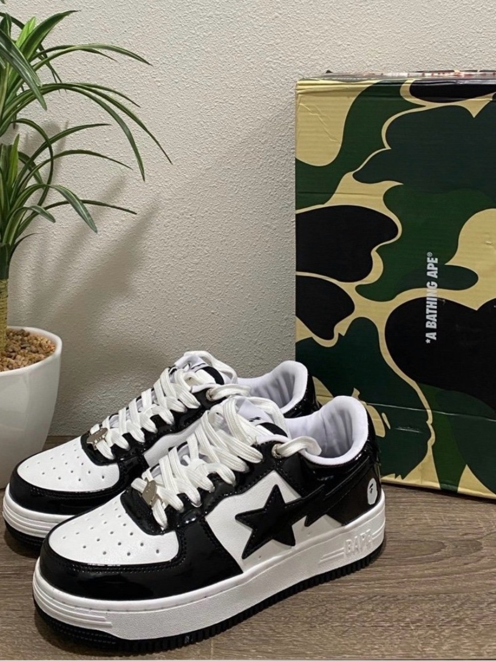 Bape Black & White Bapesta Low Top Sneakers